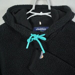 Chubbies Mens XL Sherpa Fleece Hoodie Black Teal Drawstring Pullover Pocket